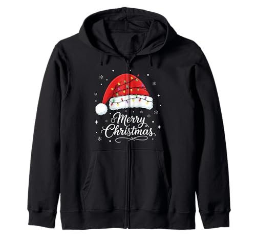 Frohe Weihnachten Lichter Rot Weihnachtsmannmütze Xmas Familie Männer Frauen Kapuzenjacke von Cute Christmas Shirts Kids Women Men