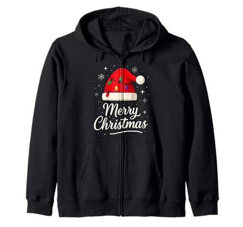 Frohe Weihnachten Lichter Rot Weihnachtsmannmütze Xmas Familie Männer Frauen Kapuzenjacke von Cute Christmas Shirts Kids Women Men