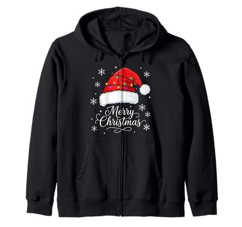 Frohe Weihnachten Lichter Rot Weihnachtsmannmütze Xmas Familie Männer Frauen Kapuzenjacke Frohe Weihnachten Lichter Rot Weihnachtsmannmütze Xmas Familie Männer Frauen Kapuzenjacke von Cute Christmas Shirts Kids Women Men