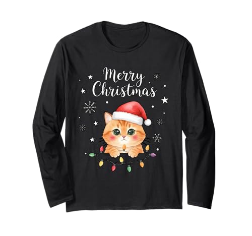 Frohe Weihnachten Lichter Rot Weihnachtsmannmütze Xmas Familie Männer Frauen Langarmshirt Frohe Weihnachten Lichter Rot Weihnachtsmannmütze Xmas Familie Männer Frauen Langarmshirt von Cute Christmas Shirts Kids Women Men