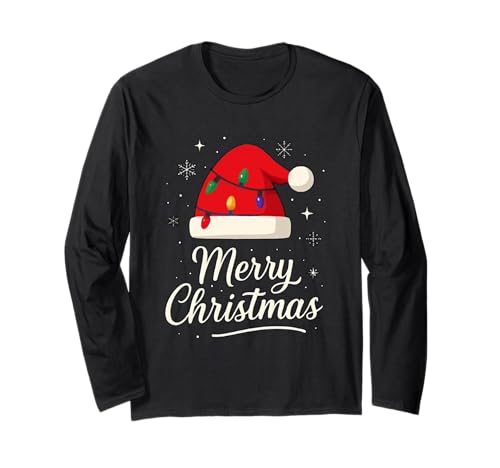 Frohe Weihnachten Lichter Rot Weihnachtsmannmütze Xmas Familie Männer Frauen Langarmshirt Frohe Weihnachten Lichter Rot Weihnachtsmannmütze Xmas Familie Männer Frauen Langarmshirt von Cute Christmas Shirts Kids Women Men