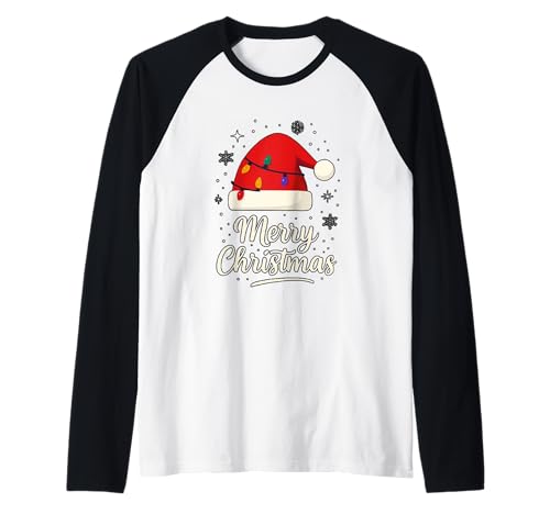 Frohe Weihnachten Lichter Rot Weihnachtsmannmütze Xmas Familie Männer Frauen Raglan von Cute Christmas Shirts Kids Women Men