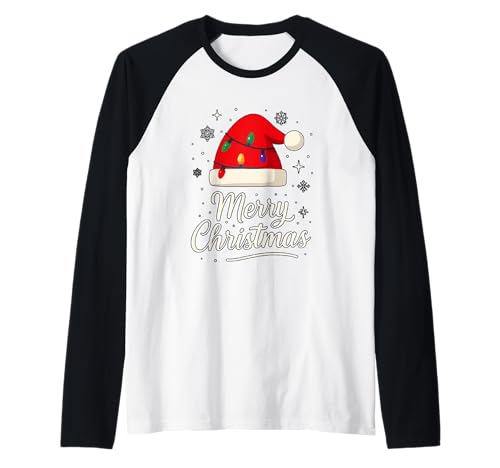 Frohe Weihnachten Lichter Rot Weihnachtsmannmütze Xmas Familie Männer Frauen Raglan von Cute Christmas Shirts Kids Women Men