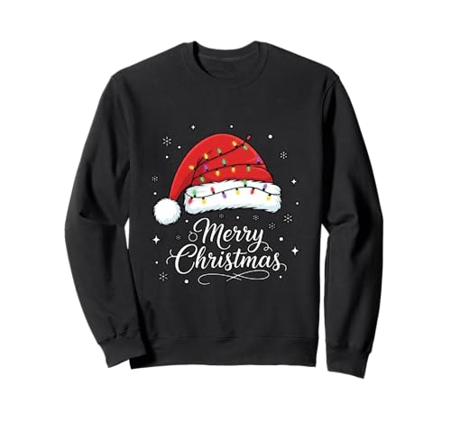 Frohe Weihnachten Lichter Rot Weihnachtsmannmütze Xmas Familie Männer Frauen Sweatshirt von Cute Christmas Shirts Kids Women Men