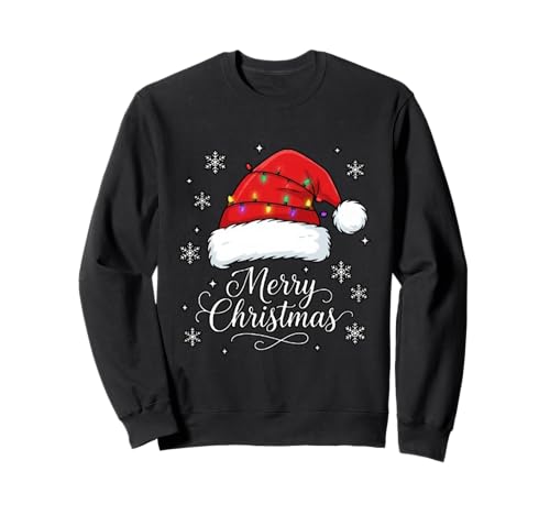 Frohe Weihnachten Lichter Rot Weihnachtsmannmütze Xmas Familie Männer Frauen Sweatshirt Frohe Weihnachten Lichter Rot Weihnachtsmannmütze Xmas Familie Männer Frauen Sweatshirt von Cute Christmas Shirts Kids Women Men