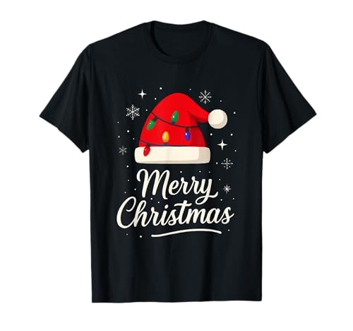 Frohe Weihnachten Lichter Rot Weihnachtsmannmütze Xmas Familie Männer Frauen T-Shirt von Cute Christmas Shirts Kids Women Men