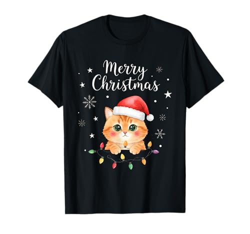 Frohe Weihnachten Lichter Rot Weihnachtsmannmütze Xmas Familie Männer Frauen T-Shirt von Cute Christmas Shirts Kids Women Men