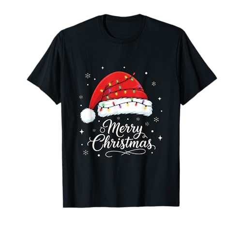 Frohe Weihnachten Lichter Rot Weihnachtsmannmütze Xmas Familie Männer Frauen T-Shirt Frohe Weihnachten Lichter Rot Weihnachtsmannmütze Xmas Familie Männer Frauen T-Shirt von Cute Christmas Shirts Kids Women Men