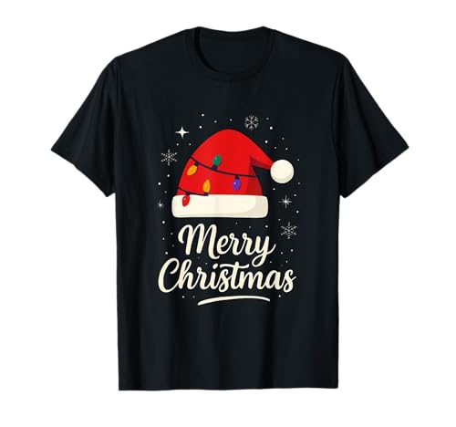 Frohe Weihnachten Lichter Rot Weihnachtsmannmütze Xmas Familie Männer Frauen T-Shirt Frohe Weihnachten Lichter Rot Weihnachtsmannmütze Xmas Familie Männer Frauen T-Shirt von Cute Christmas Shirts Kids Women Men