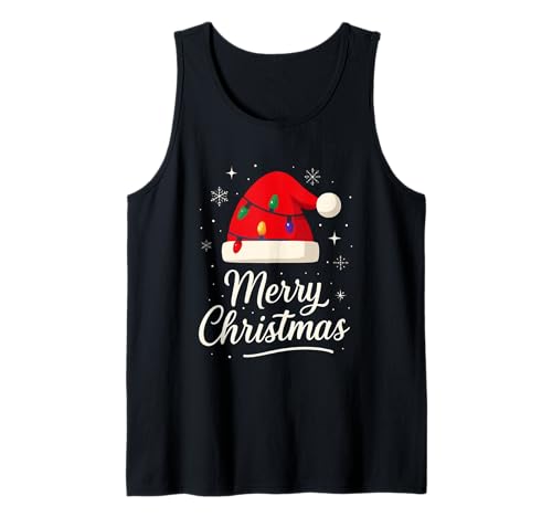 Frohe Weihnachten Lichter Rot Weihnachtsmannmütze Xmas Familie Männer Frauen Tank Top von Cute Christmas Shirts Kids Women Men