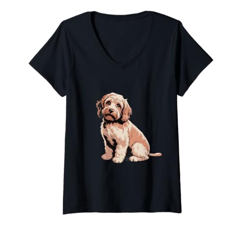 Damen Fluffy Cockapoo Graphic Cockapoo Lovers Ich Liebe Cockapoo T-Shirt mit V-Ausschnitt von Cute Cockapoo Dog Breed Pet Love Cockapoo Shirt