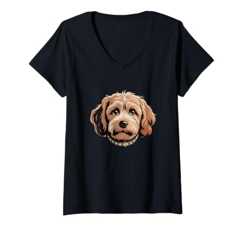 Damen Fluffy Cockapoo Graphic Cockapoo Lovers Ich Liebe Cockapoo T-Shirt mit V-Ausschnitt von Cute Cockapoo Dog Breed Pet Love Cockapoo Shirt