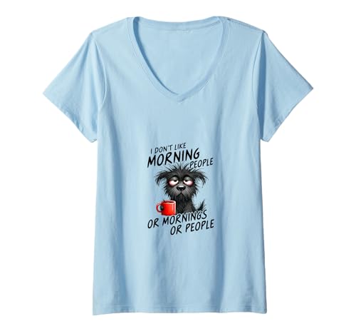Damen Lustiger schläfriger Hund, Kaffeeliebhaber, Morgen T-Shirt mit V-Ausschnitt Damen Lustiger schläfriger Hund, Kaffeeliebhaber, Morgen T-Shirt mit V-Ausschnitt von Cute Coffee Dog Designs for Pet Lovers