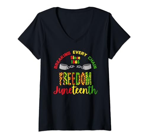 Damen Juneteenth Seit 1865 bricht Afroamerikaner jede Kette T-Shirt mit V-Ausschnitt von Cute Colorful Art Patterns Designs