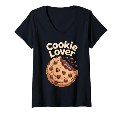 Damen Funny Choco Chip Cookie Bite for National Cookie Day T-Shirt mit V-Ausschnitt Damen Funny Choco Chip Cookie Bite for National Cookie Day T-Shirt mit V-Ausschnitt von Cute Cookie Lover Style for Dessert Addict Outfit