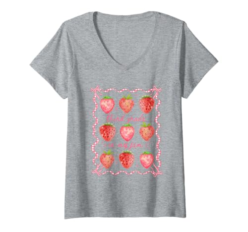 Damen Third Grade is My Jam Strawberry 3rd Grade Teacher Coquette T-Shirt mit V-Ausschnitt von Cute Coquette Third Grade Teacher Back To School