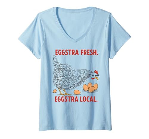 Damen Eggstra Fresh Local Lustiges Hühnchen-Motiv für Coop-Fans T-Shirt mit V-Ausschnitt Damen Eggstra Fresh Local Lustiges Hühnchen-Motiv für Coop-Fans T-Shirt mit V-Ausschnitt von Cute Country Humor for Backyard Hen Lovers