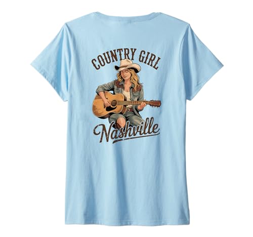 Damen Country Music Female Guitarist Western Nashville Frauen Mädchen T-Shirt mit V-Ausschnitt von Cute Country Western Music Designs