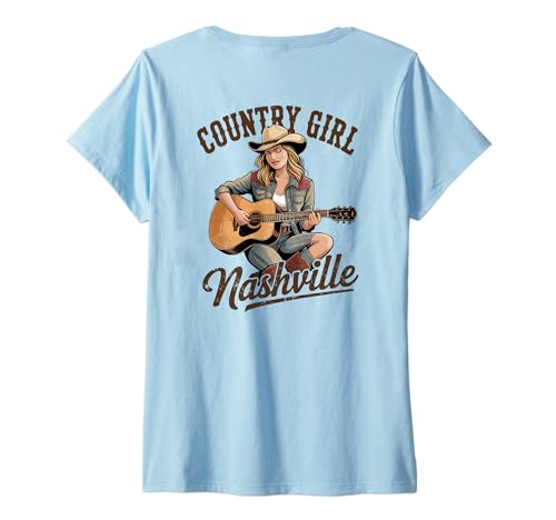 Damen Cowgirl Country-Musik-Gitarrist Western Nashville Damen T-Shirt mit V-Ausschnitt von Cute Country Western Music Designs