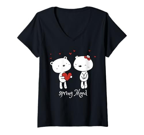 Damen Süßes Paar Bär Lustiges Unisex-Design für Männer Frauen T-Shirt T-Shirt mit V-Ausschnitt von Cute Couple Bear Funny Unisex Design For Tee