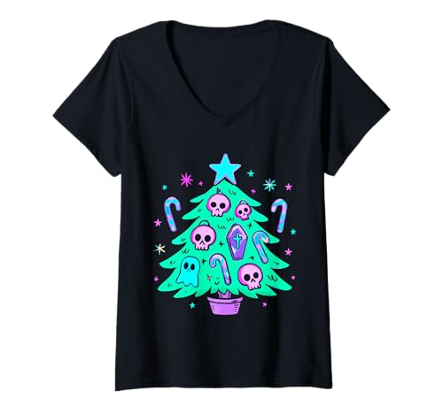 Damen Pastell Goth Weihnachten Gruselig Kawaii Creepy Gothmas T-Shirt mit V-Ausschnitt Damen Pastell Goth Weihnachten Gruselig Kawaii Creepy Gothmas T-Shirt mit V-Ausschnitt von Cute Creepy Gothmas Aesthetic