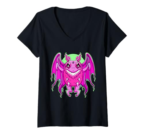Damen Pastell Gothic Cute Creepy 3 Eyed Mothman Beast Kawaii Cryptid T-Shirt mit V-Ausschnitt Damen Pastell Gothic Cute Creepy 3 Eyed Mothman Beast Kawaii Cryptid T-Shirt mit V-Ausschnitt von Cute Creepy Pastel Goth 3 Eyed Kawaii Mothman