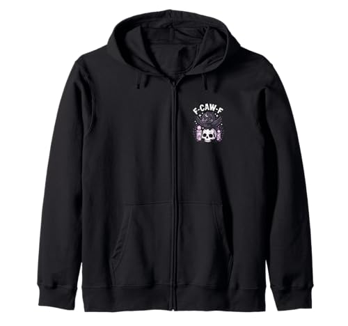 Kawaii Krähe auf Totenkopf Kerzen Funny F-CAW-F Goth Anime Design Kapuzenjacke von Cute Crow Skull and Candle Vibes for Horror Fun