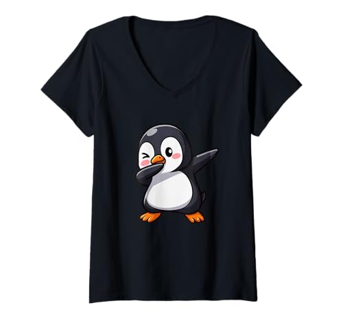Damen Niedlicher Dabbing Pinguin Lustiges Cartoon-Tanztier T-Shirt mit V-Ausschnitt Damen Niedlicher Dabbing Pinguin Lustiges Cartoon-Tanztier T-Shirt mit V-Ausschnitt von Cute Dabbing Penguin Funny Dance Animal