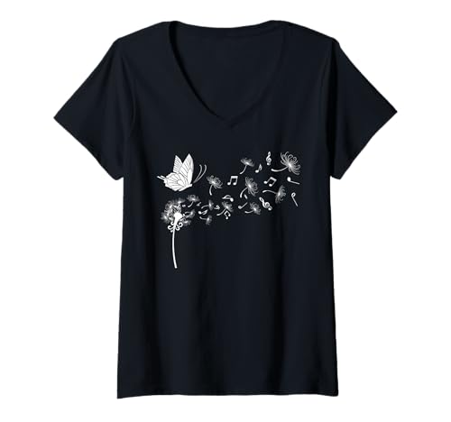 Damen Lustige Musiknoten die Musik Blumen Löwenzahn Musiker T-Shirt mit V-Ausschnitt Damen Lustige Musiknoten die Musik Blumen Löwenzahn Musiker T-Shirt mit V-Ausschnitt von Cute Dandelion Music the Musical Teacher
