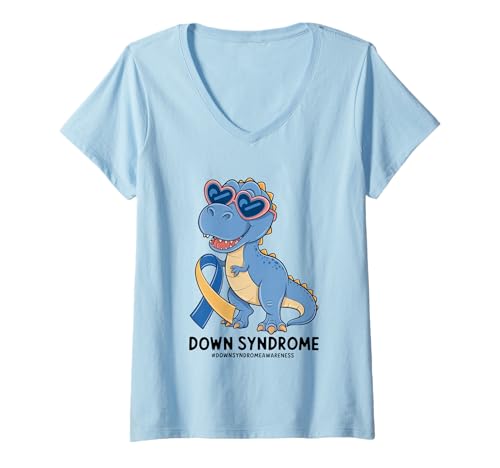Damen Rexin' Autismus-Bewusstseins-Dinosaurier T-Shirt mit V-Ausschnitt Damen Rexin' Autismus-Bewusstseins-Dinosaurier T-Shirt mit V-Ausschnitt von Cute Dinosaur Heart Sunglasses Awareness Fun