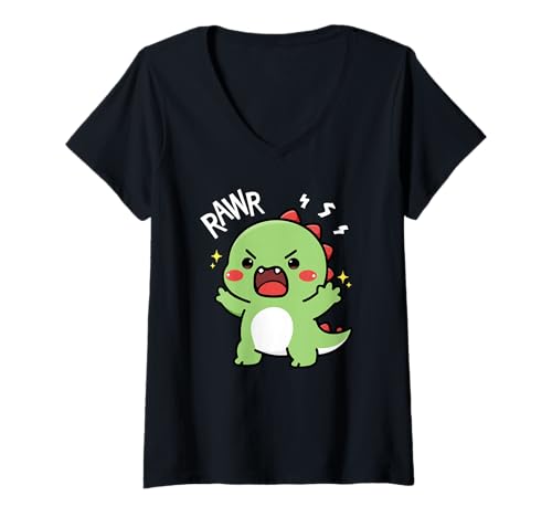 Damen Niedlicher Dinosaurier brüllender Kawaii Dino Rawr Lustige Jungen Teens Kinder T-Shirt mit V-Ausschnitt Damen Niedlicher Dinosaurier brüllender Kawaii Dino Rawr Lustige Jungen Teens Kinder T-Shirt mit V-Ausschnitt von Cute Dinosaur Roaring Funny Kawaii Dino Rawr Kids