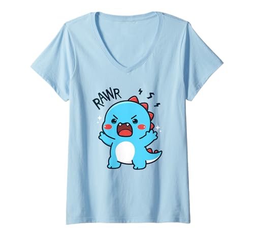 Damen Niedlicher Dinosaurier brüllender Kawaii Dino Rawr Lustige Jungen Teens Kinder T-Shirt mit V-Ausschnitt Damen Niedlicher Dinosaurier brüllender Kawaii Dino Rawr Lustige Jungen Teens Kinder T-Shirt mit V-Ausschnitt von Cute Dinosaur Roaring Funny Kawaii Dino Rawr Kids