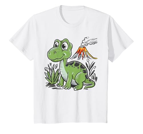 Niedliches Dino- und Vulkan-Dinosaurier- und Vulkan-Design für Kinder T-Shirt von Cute Dinosaur and Volcano Design Dinosaur Birthday