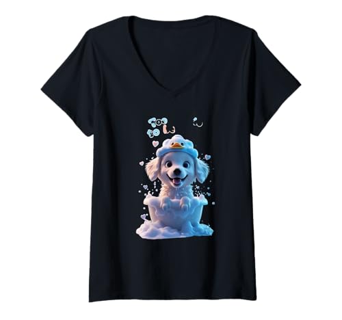 Damen Süßer Hund in der Badewanne, lustiges Unisex-Design für Männer und Frauen T-Shirt mit V-Ausschnitt Damen Süßer Hund in der Badewanne, lustiges Unisex-Design für Männer und Frauen T-Shirt mit V-Ausschnitt von Cute Dog In The Bath Funny Unisex Design ForTee