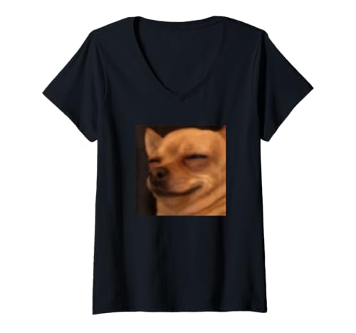 Damen Chill Sleepy Chihuahua Gesicht Lustiges süßes verschwommenes Meme T-Shirt mit V-Ausschnitt von Cute Dog Internet Meme Humor Style (Chihuahua)