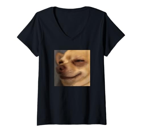 Damen Sleepy Chihuahua Chill Face Lustiges süßes verschwommenes Meme T-Shirt mit V-Ausschnitt von Cute Dog Internet Meme Humor Style Art (Chihuahua)