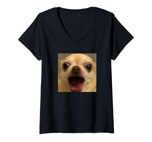 Damen Lustiges schreiendes Chihuahua-Gesicht, süßes verschwommenes Meme T-Shirt mit V-Ausschnitt von Cute Dog Internet Meme Style Humor (Chihuahua)