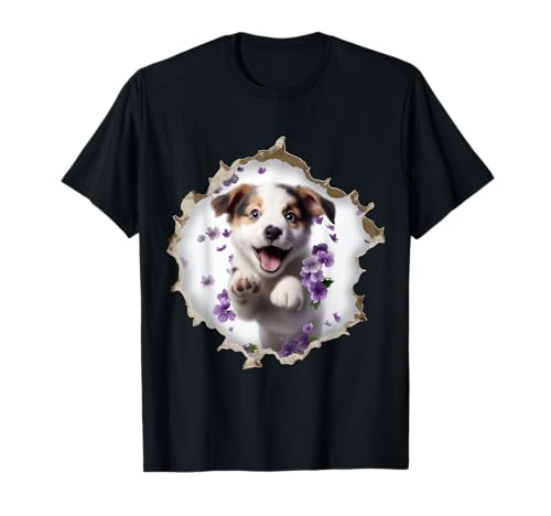Niedlicher Hund zerrissener Stoff Kawaii Welpe lustige Hundeliebhaber Damen T-Shirt von Cute Dog Looks From Torn Fabric Funny Dog Lovers