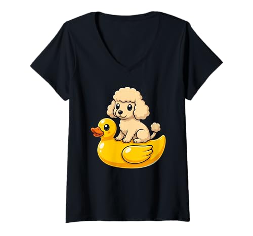 Damen Cute Poodle Dog Rubber Duck T-Shirt mit V-Ausschnitt Damen Cute Poodle Dog Rubber Duck T-Shirt mit V-Ausschnitt von Cute Dog Lover Rubber Duck Apparel