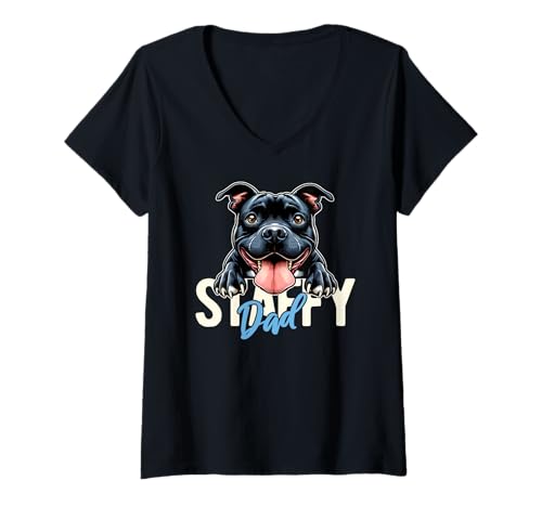 Damen Staffy Dad Staffordshire Bull Terrier Dog Tattoo Funny T-Shirt mit V-Ausschnitt Damen Staffy Dad Staffordshire Bull Terrier Dog Tattoo Funny T-Shirt mit V-Ausschnitt von Cute Dog Owner Apparel