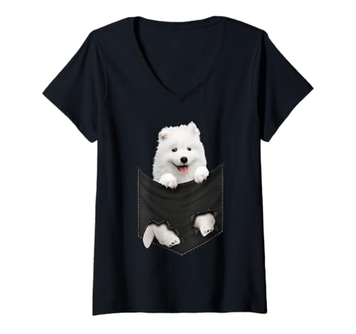 Damen Lustiger Samojeden in Ihrer Tasche für Samojeden Hundeliebhaber T-Shirt mit V-Ausschnitt von Cute Dogs Gift for Dog Owners Beautiful Funny Dogs
