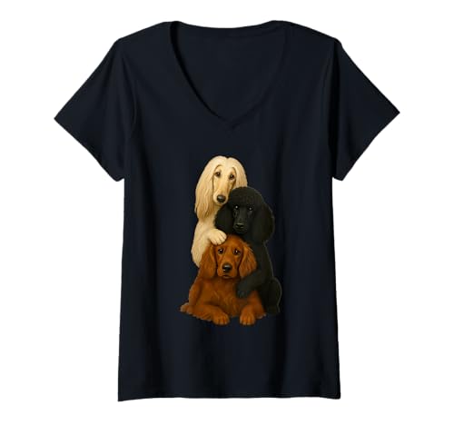 Damen Afghan Hound Standard Pudel Irish Setter T-Shirt mit V-Ausschnitt Damen Afghan Hound Standard Pudel Irish Setter T-Shirt mit V-Ausschnitt von Cute Dogs