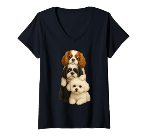 Damen Cavalier King Charles Spaniel Shih Tzu Bichon Frisé T-Shirt mit V-Ausschnitt Damen Cavalier King Charles Spaniel Shih Tzu Bichon Frisé T-Shirt mit V-Ausschnitt von Cute Dogs