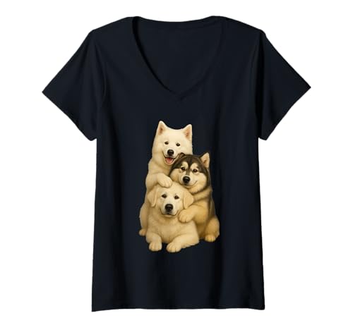 Damen Samojeden Alaskan Malamute Große Pyrenäen T-Shirt mit V-Ausschnitt Damen Samojeden Alaskan Malamute Große Pyrenäen T-Shirt mit V-Ausschnitt von Cute Dogs