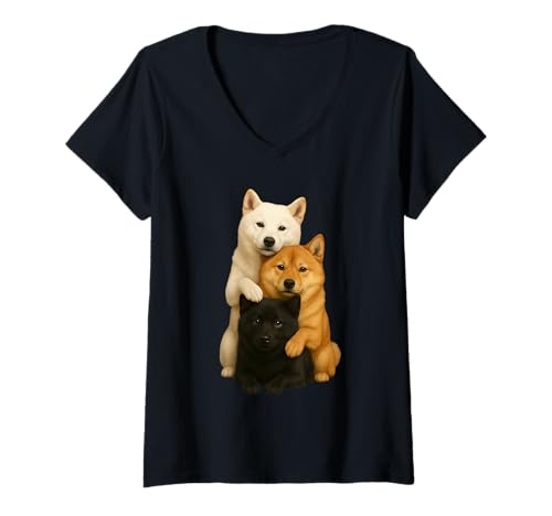 Damen Shiba Inu Akita Finnischer Spitz T-Shirt mit V-Ausschnitt Damen Shiba Inu Akita Finnischer Spitz T-Shirt mit V-Ausschnitt von Cute Dogs