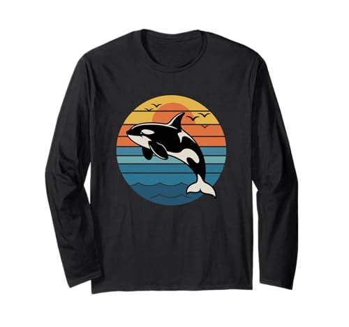 Retro Vintage Sonnenuntergang Ozean Delfin Design Geschenk für Männer Frauen Langarmshirt Retro Vintage Sonnenuntergang Ozean Delfin Design Geschenk für Männer Frauen Langarmshirt von Cute Dolphin Lover Sea Marine Life Summer Graphic