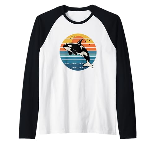 Retro Vintage Sonnenuntergang Ozean Delfin Design Geschenk für Männer Frauen Raglan Retro Vintage Sonnenuntergang Ozean Delfin Design Geschenk für Männer Frauen Raglan von Cute Dolphin Lover Sea Marine Life Summer Graphic