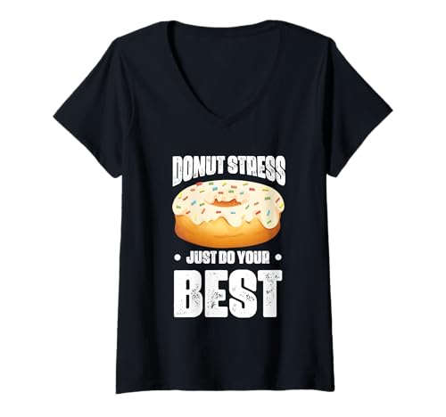 Damen Donut Stress Lustiges Motivation Schule Lehrer Shirt T-Shirt mit V-Ausschnitt von Cute Donut Stress Food Humor Teacher Student Gift