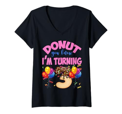 Damen Donut You Know I'm Turning Three 3. Geburtstag Geschenk für Kinder T-Shirt mit V-Ausschnitt von Cute Donut You Know I'm Turning Three 3rd Birthday