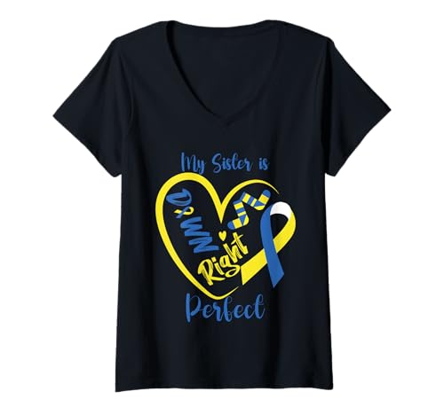 Damen Meine Schwester ist unten richtig Perfektes Bewusstsein für das süße Down-Syndrom T-Shirt mit V-Ausschnitt Damen Meine Schwester ist unten richtig Perfektes Bewusstsein für das süße Down-Syndrom T-Shirt mit V-Ausschnitt von Cute Down Syndrome Awareness
